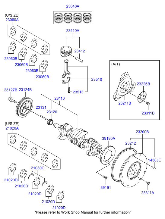 Hyundai 232002B000 - Crankshaft & piston: 1 pcs. autospares.lv