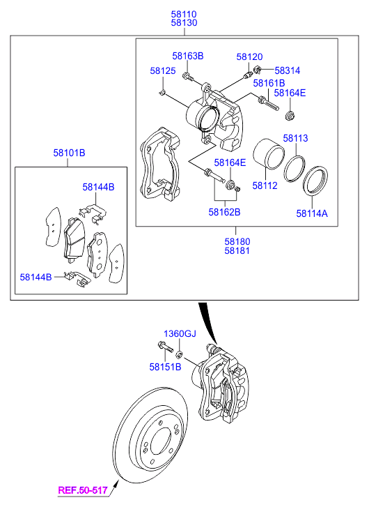 KIA 58110-A6000 - Front wheel brake: 1 pcs. autospares.lv