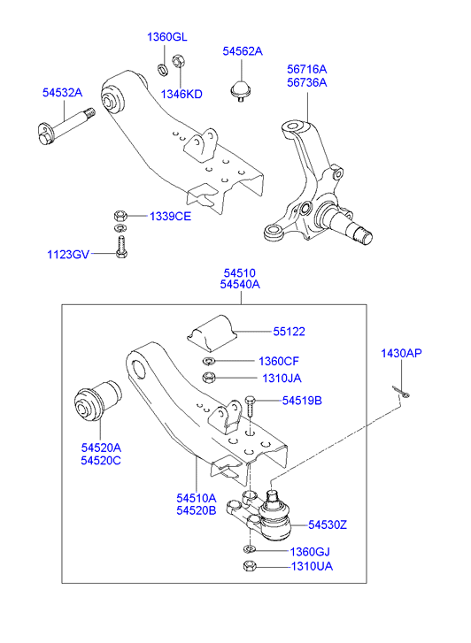 KIA 54500-4A600 - Front suspension lower arm: 1 pcs. autospares.lv