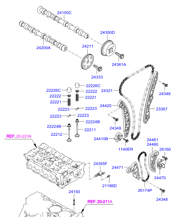 Mobis 2432225000 - Camshaft & valve: 1 pcs. autospares.lv