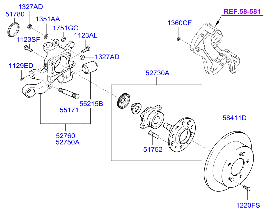 KIA 58411 3K110 - Rear wheel hub: 2 pcs. autospares.lv