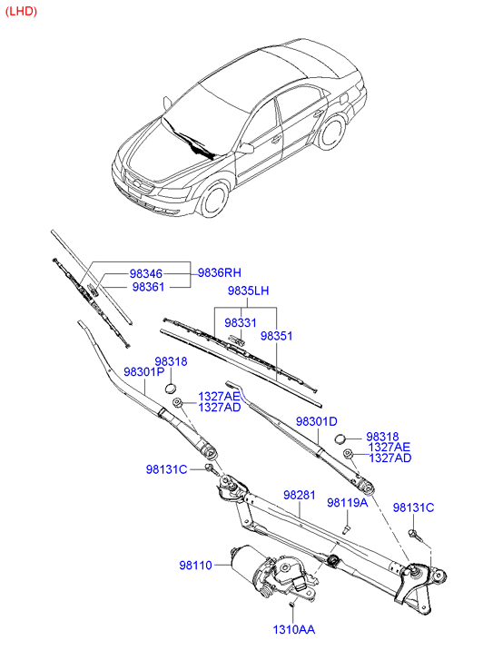 Hyundai 983503K100 - Windshield wiper: 1 pcs. autospares.lv