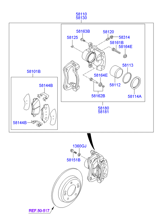 Hyundai 58190A6A01 - Front wheel brake: 1 pcs. autospares.lv