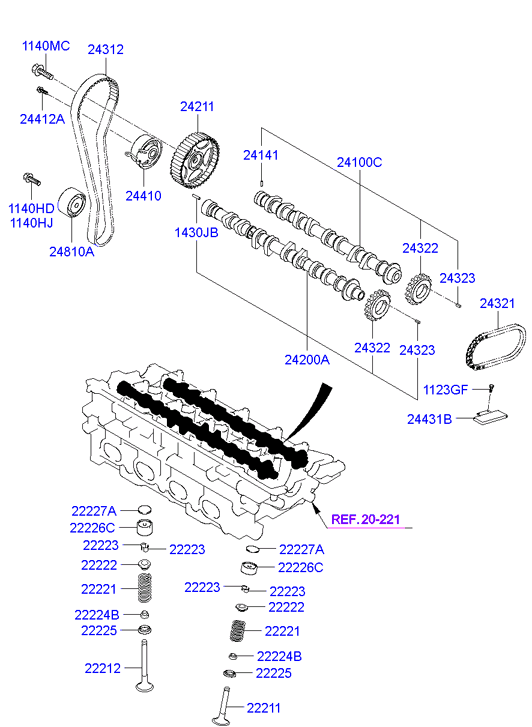 Hyundai 22224-22000 - Camshaft & valve: 16 pcs. autospares.lv