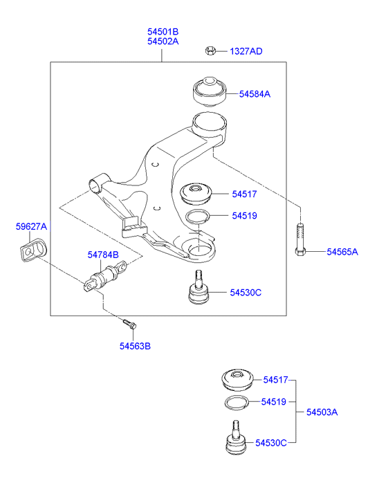 KIA 54501-2D000 - Front suspension lower arm: 1 pcs. autospares.lv