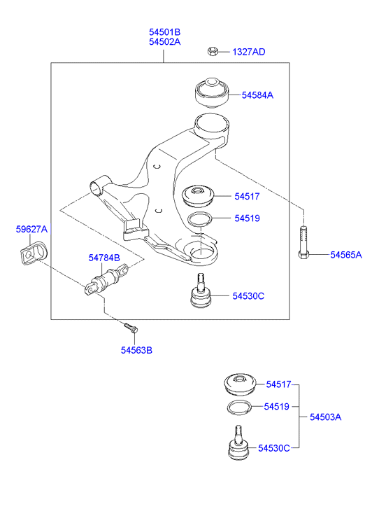 KIA 54500-2D000 - Front suspension lower arm: 1 pcs. autospares.lv