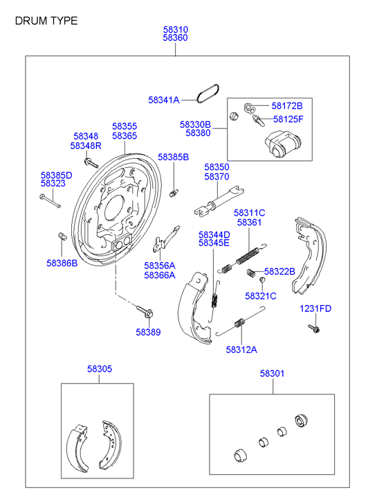 Hyundai 583802D000 - Rear wheel brake: 1 pcs. autospares.lv