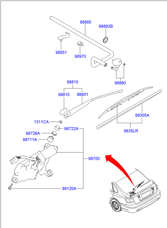 Hyundai 9836037000 - Rear wiper & washer: 1 pcs. autospares.lv