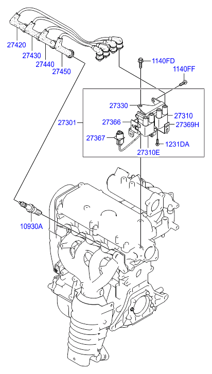 Hyundai 27301-02800 - Spark plug & cable: 1 pcs. autospares.lv
