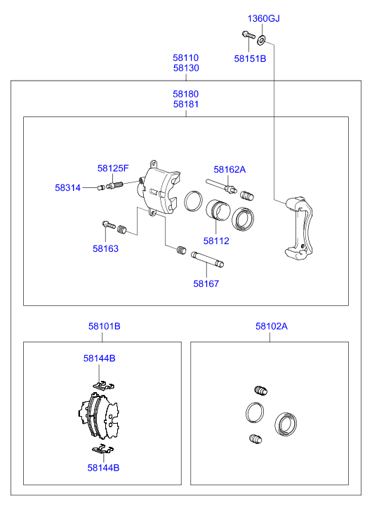 Hyundai 58101-25A10 - Front wheel brake: 1 pcs. autospares.lv