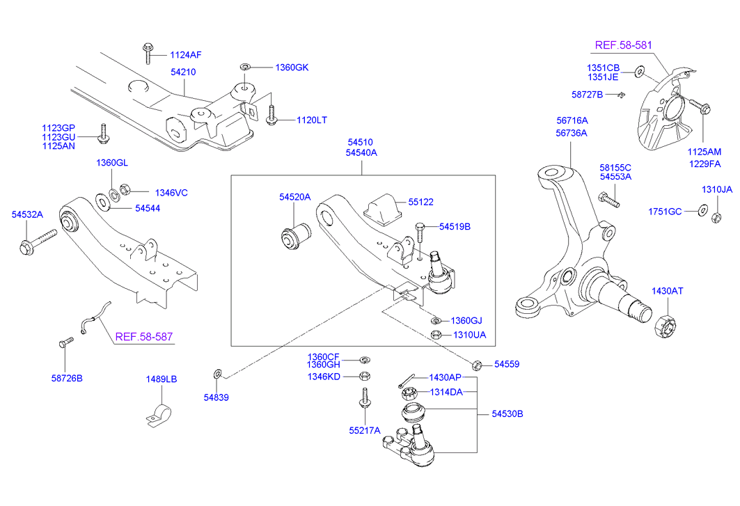 KIA 545224B010 - Front suspension control arm: 1 pcs. autospares.lv