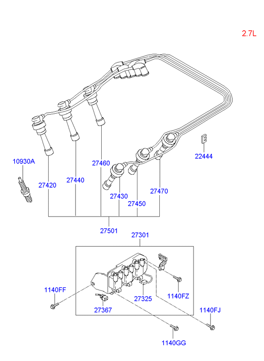 Hyundai 18814-11051 - Spark plug & cable: 4 pcs. autospares.lv