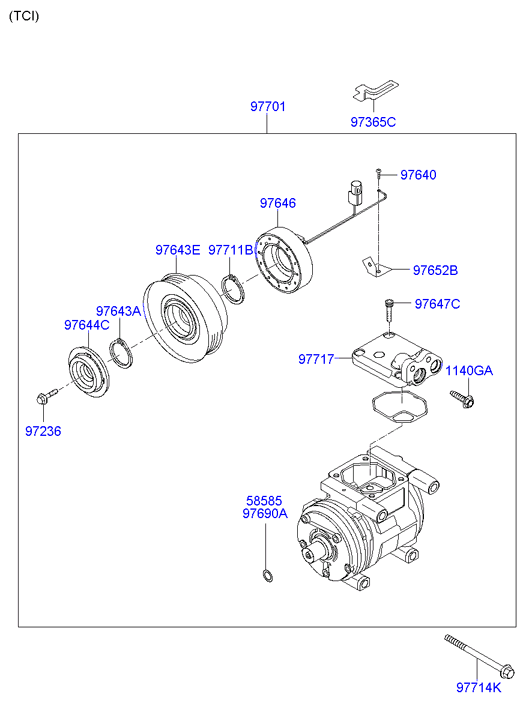 Hyundai 97701-2D700 - A/c system - compressor: 1 pcs. autospares.lv