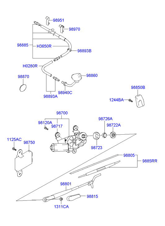 Hyundai 9882026000 - Rear wiper & washer: 1 pcs. autospares.lv