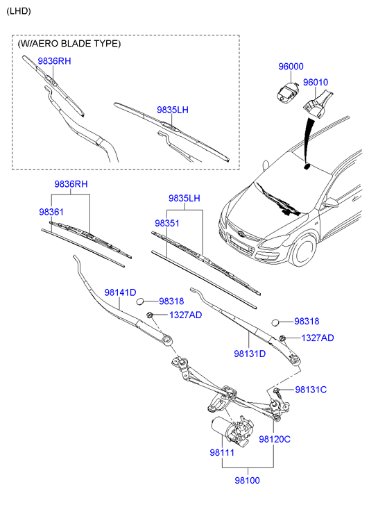 Hyundai 98360 2L000 - Windshield wiper-front & washer: 1 pcs. autospares.lv