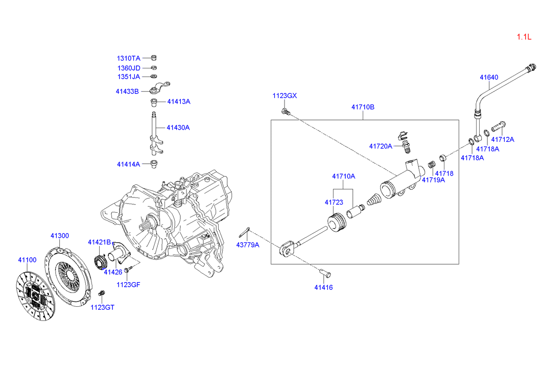 KIA 41100-28036 - Clutch & release fork (mta): 1 pcs. autospares.lv