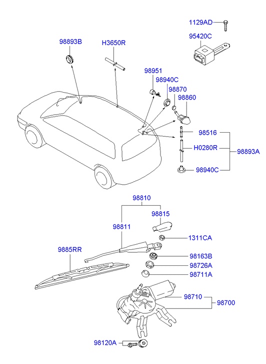 Hyundai 9882017000 - Rear wiper & washer: 1 pcs. autospares.lv