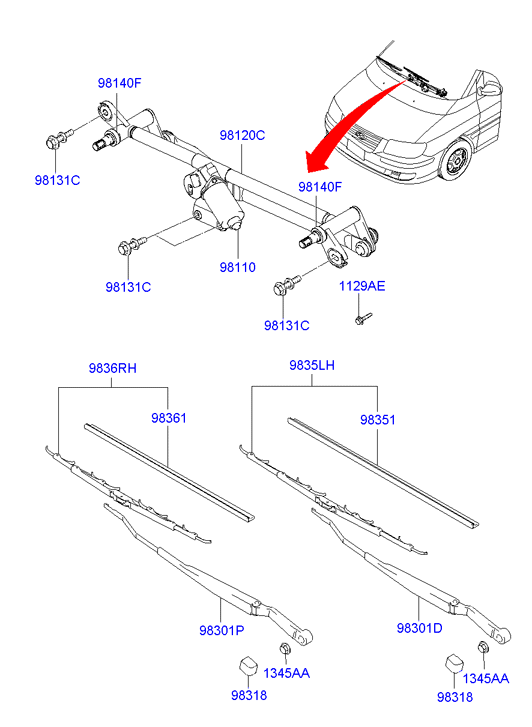 Hyundai 9836017000 - Windshield wiper: 1 pcs. autospares.lv