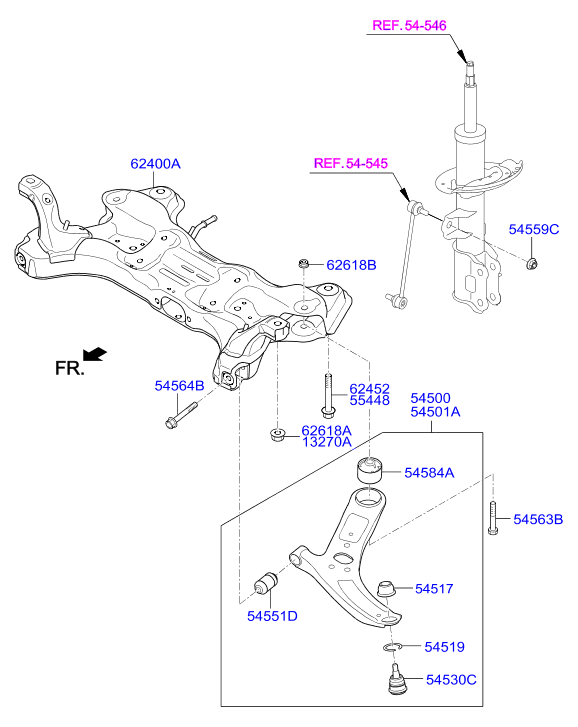 KIA 54501 4L000 - Front suspension crossmember: 1 pcs. autospares.lv