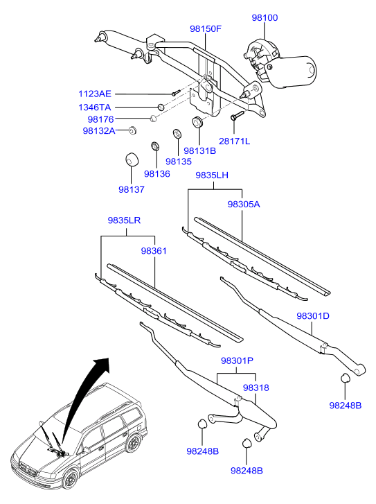 Hyundai 983603A000 - Windshield wiper: 1 pcs. autospares.lv