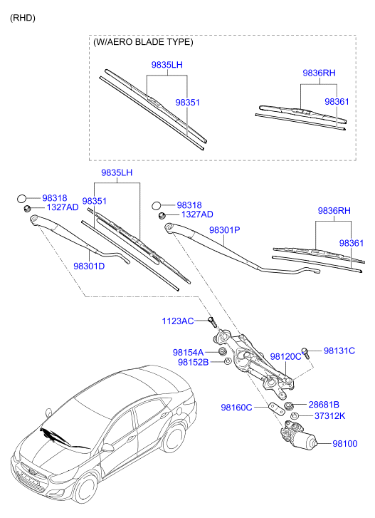 Hyundai 98351-1R000 - Windshield wiper: 1 pcs. autospares.lv