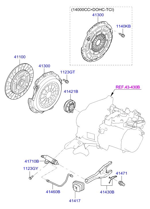 KIA 41100-23136 - Clutch & release fork: 1 pcs. autospares.lv