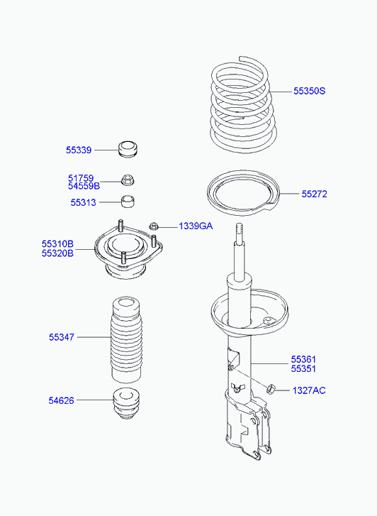 Hyundai 55351-2D000 - Rear shock absorber & spring: 1 pcs. autospares.lv