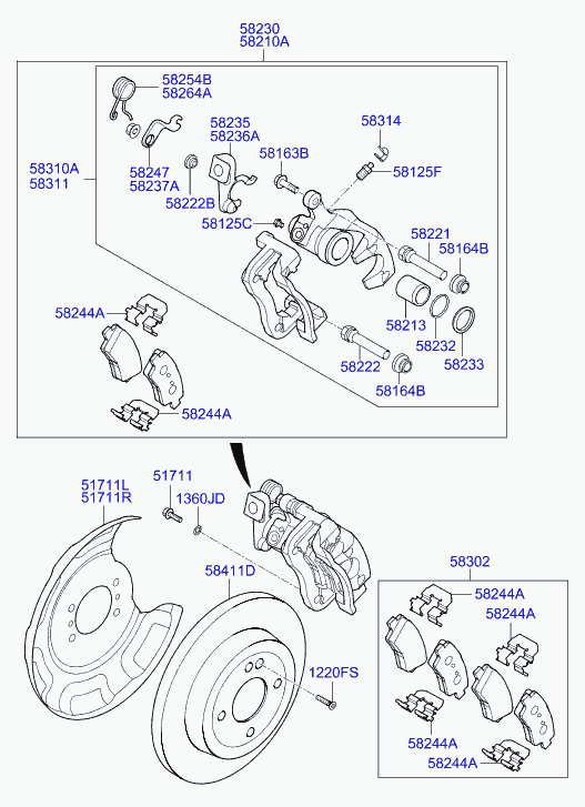 KIA 58302 B4A30 - Rear wheel brake: 1 pcs. autospares.lv