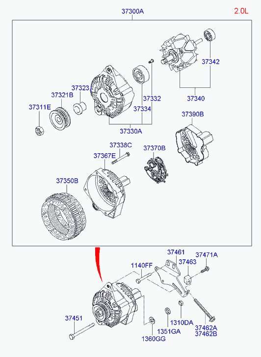 KIA 3732137406 - Pulley, alternator, freewheel clutch autospares.lv