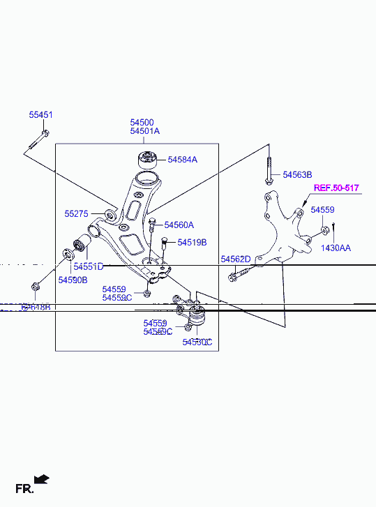 KIA 545014H200 - Front suspension lower arm: 1 pcs. autospares.lv