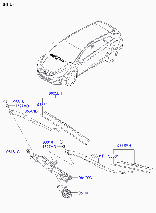 Hyundai 98351-3Z000 - Windshield wiper: 1 pcs. autospares.lv