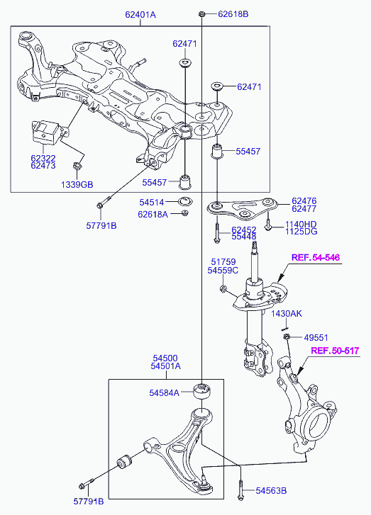 Hyundai 54500-3Z000 - Front suspension crossmember: 1 pcs. autospares.lv