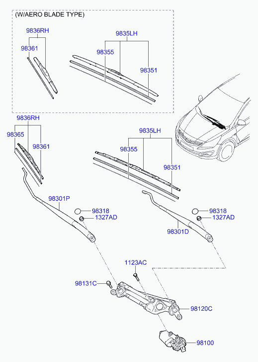 Hyundai 98360-1R000 - Windshield wiper: 1 pcs. autospares.lv