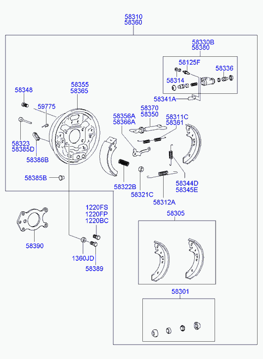 KIA 58305-25A00 - Rear wheel brake: 1 pcs. autospares.lv