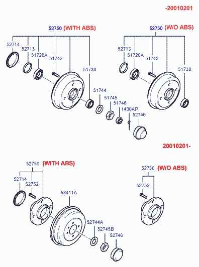 Hyundai 51720-11101 - Rear wheel hub: 2 pcs. autospares.lv
