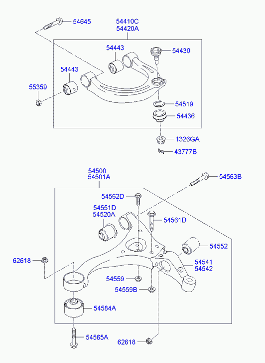 KIA 54500-3K500 - Front suspension lower & upper arm: 1 pcs. autospares.lv