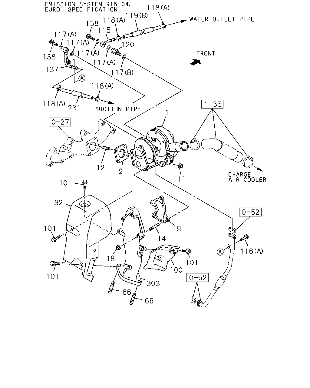 ISUZU 8-97354-423-4 - 0-36 - turbocharger system, turbocharger side;4jh1-tc(no.1): 01 pcs. autospares.lv