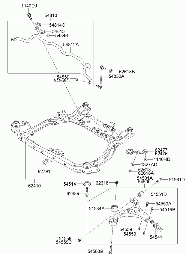 KIA 54584-0Q000* - Front suspension crossmember: 2 pcs. autospares.lv