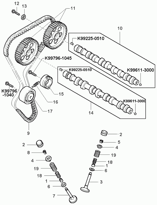 KIA 0KL02 10 155 - Valve system: 16 pcs. autospares.lv