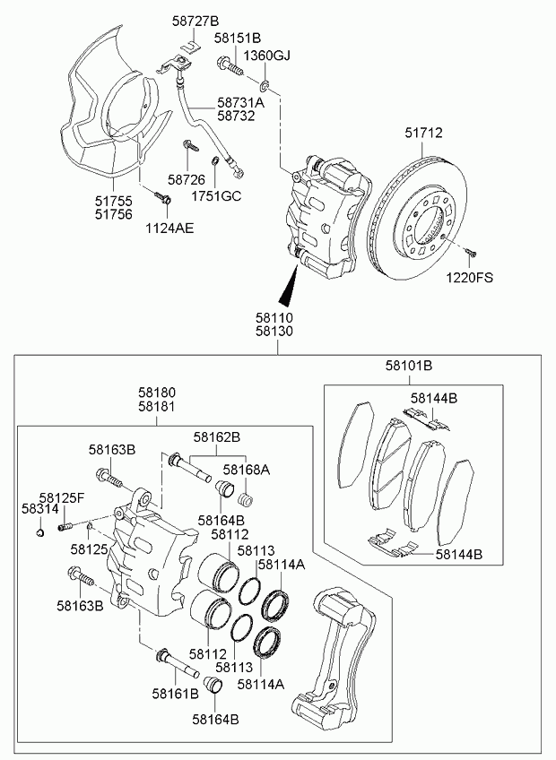 KIA 51712-2P700 - Front wheel brake: 2 pcs. autospares.lv