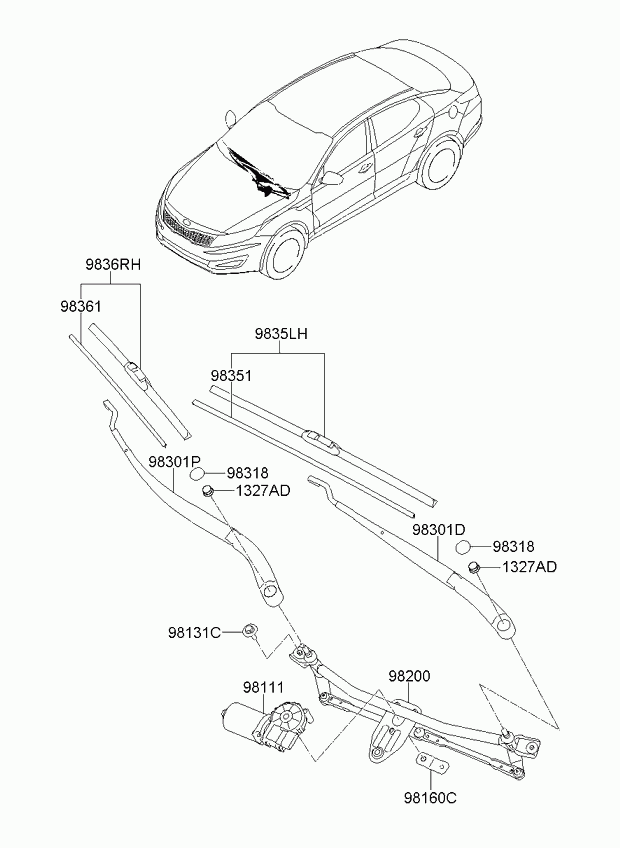 Hyundai 98361-2V000 - Windshield wiper: 1 pcs. autospares.lv