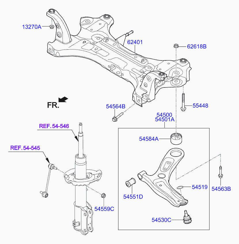 KIA 54584H5000 - Front suspension crossmember: 2 pcs. autospares.lv