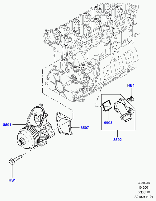 Rover PEB 000050 - Water pump, 3.0 diesel ti, l322 range rover, m57 d30 3.0 diesel: 1 pcs. autospares.lv