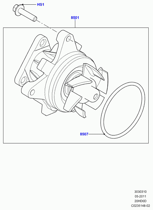 FORD LR025302 - Water pump, 2.0 16v turbo petrol, l550 discovery sport, l359 fre: 1 pcs. autospares.lv