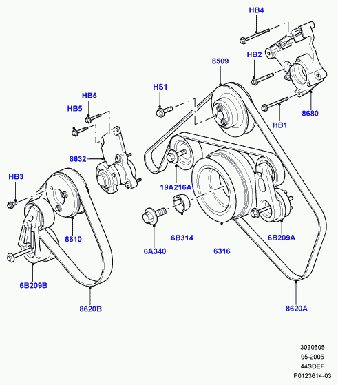 SAAB PQR500330 - Pulleys and drive belts, 4.4 aj petrol v8, l319 discovery 3 and : 1 pcs. autospares.lv