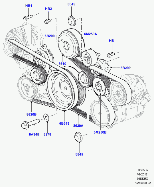 Rover PQS 5004 60 - Pulleys and drive belts, 3.6 v8 32v dohc efi diesel, l320 range : 1 pcs. autospares.lv