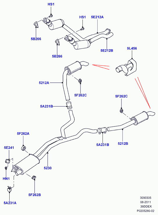 KIA WCM100460L - Exhaust system, 3.6 v8 32v dohc efi diesel, l320 range rover spo: 1 pcs. autospares.lv