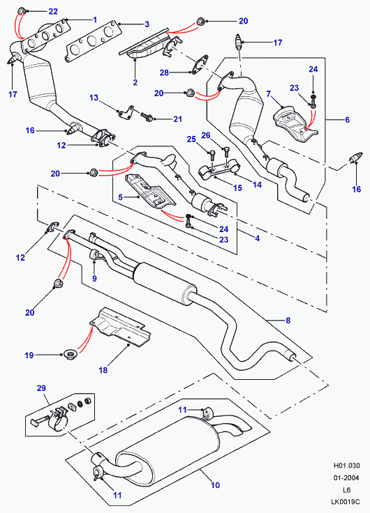 Rover LKG100290L - Exhaust system, 2.5 kv6 petrol, (+)cdn/mex/usa: 2 pcs. autospares.lv