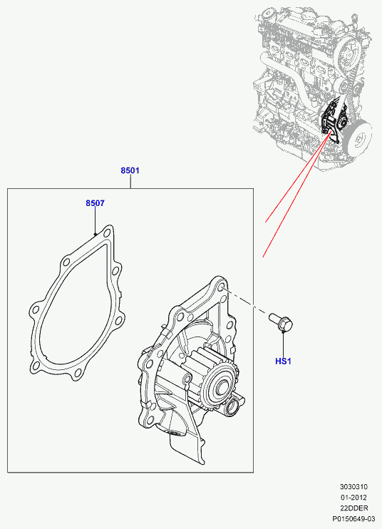 LANDWIND (JMC) LR011694 - Water pump, 2.2 single turbo diesel, l550 discovery sport, l359 : 1 pcs. autospares.lv