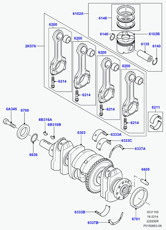 Rover LR000673 - Crankshaft/pistons and bearings, 2.2 single turbo diesel, l550 d: 1 pcs. autospares.lv